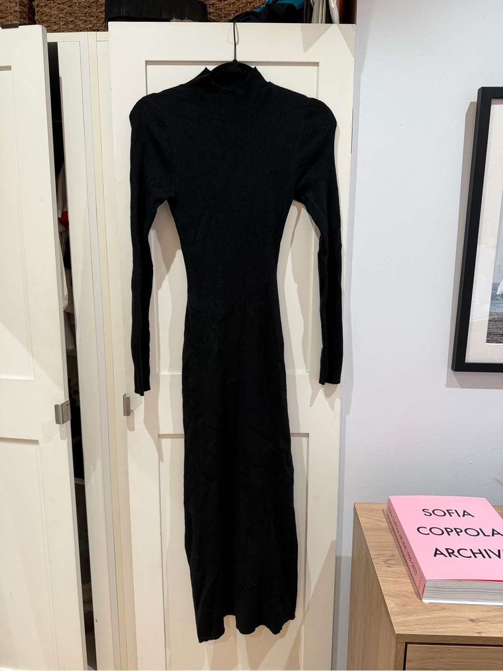 Mock neck Black Long Sleeve Ribbed Maxi Dress - mango
